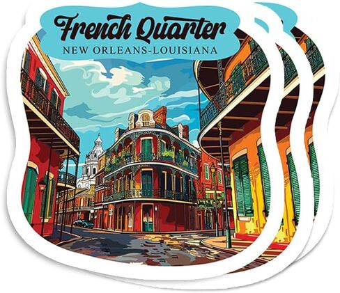 (3 قطع) ملصق French Quarter New Orleans Louisiana - ملصق حقيبة السفر - ملصقات الأمتعة - ملصقات الكمبيوتر المحمول - ملصقات الكمبيوتر المحمول - ملصق سفر سياتل - ملصق مجلة - هدية مضحكة (مقاس 3 بوصات) in Kuwait