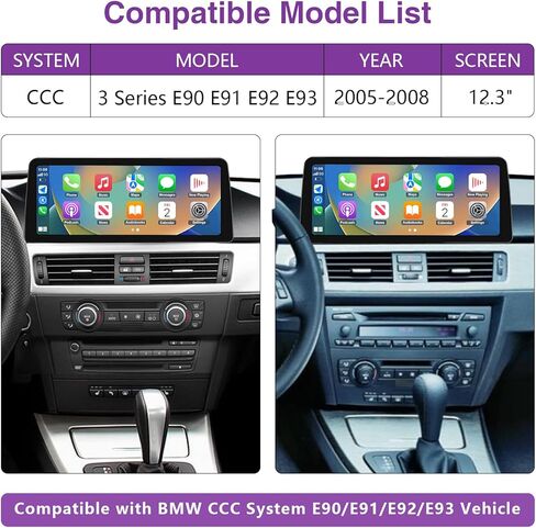 جهاز استقبال راديو السيارة من NINETOM مقاس 12.3 بوصة يعمل باللمس لاسلكي CarPlay Android Auto الوسائط المتعددة لنظام BMW 3 Series CCC، E90/E91/E92/E93 (2005-2008) in Kuwait