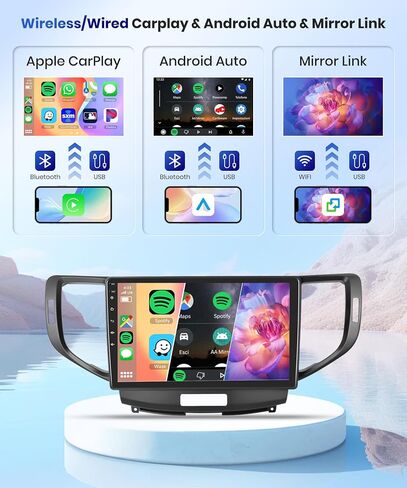 لهوندا Spirior 09-13/أكورد 08-12/أكورا TSX 08-14 ستيريو راديو السيارة أندرويد، Carplay اللاسلكي Android Auto 9 بوصة شاشة تعمل باللمس بلوتوث جهاز استقبال صوت السيارة GPS واي فاي كاميرا احتياطية FM/RDS HiFi SWC in Saudi Arabia