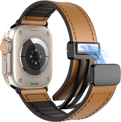 TiMOVO No Gap Leather Hybrid Silicone Band Compatible with Apple watch Ultra/Ultra2 49mm/Series10/9/8/7/6/5/4/3/2/1/SE 42/44/45/46mm, Quick Release Straps Straps Magnetic Buckle for Women Men in Saudi Arabia