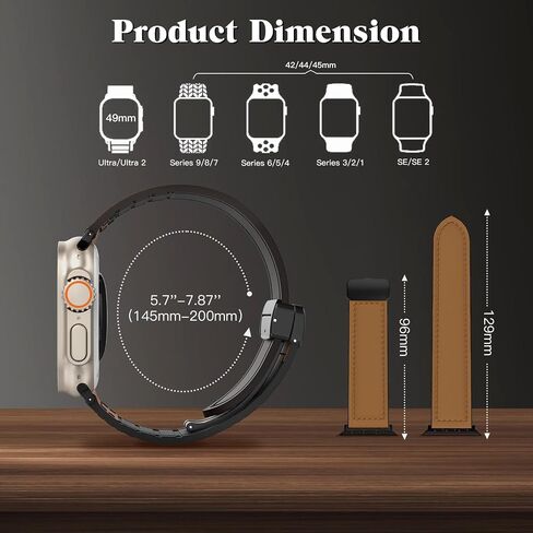 TiMOVO No Gap Leather Hybrid Silicone Band Compatible with Apple watch Ultra/Ultra2 49mm/Series10/9/8/7/6/5/4/3/2/1/SE 42/44/45/46mm, Quick Release Straps Straps Magnetic Buckle for Women Men in Saudi Arabia