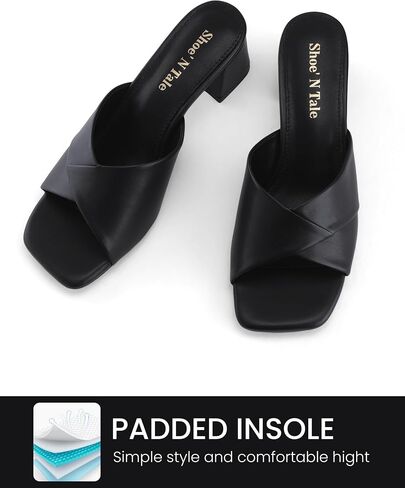 Shoe'N Tale Chunky Heels for Women Square Open Toe Low Block Heeled Sandals Comfortable Slip On Mules Dressy Shoes in Saudi Arabia