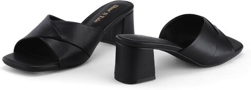Shoe'N Tale Chunky Heels for Women Square Open Toe Low Block Heeled Sandals Comfortable Slip On Mules Dressy Shoes in Saudi Arabia