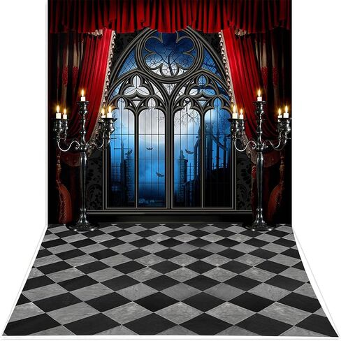 Avezano Halloween Backdrop Vampire Medieval Castle Gothic Window Moon Bats Photography Background Dress-up Birthday Party Supplies Horrible Decorations Photo Booth Props 5x7ft in Saudi Arabia