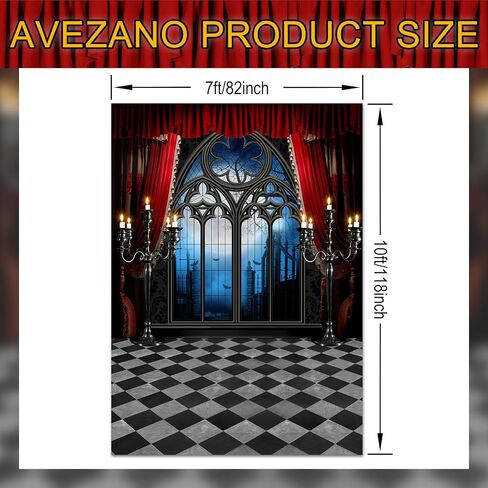 Avezano Halloween Backdrop Vampire Medieval Castle Gothic Window Moon Bats Photography Background Dress-up Birthday Party Supplies Horrible Decorations Photo Booth Props 5x7ft in Saudi Arabia