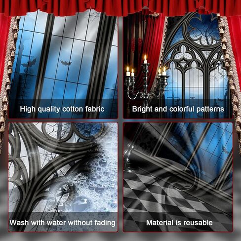 Avezano Halloween Backdrop Vampire Medieval Castle Gothic Window Moon Bats Photography Background Dress-up Birthday Party Supplies Horrible Decorations Photo Booth Props 5x7ft in Saudi Arabia