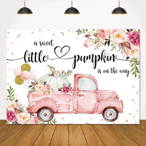Lofaris Little Pumpkin Girl Baby Shower Photography Backdrops Props Fall Autumn Pink Floral Princess Baby Shower Party Decoration Car Gold Balloon Flowers Photo Studio Booth Background Banner 7x5ft in Saudi Arabia