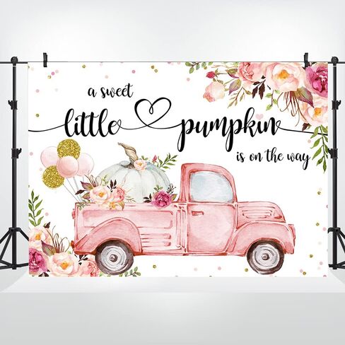 Lofaris Little Pumpkin Girl Baby Shower Photography Backdrops Props Fall Autumn Pink Floral Princess Baby Shower Party Decoration Car Gold Balloon Flowers Photo Studio Booth Background Banner 7x5ft in Saudi Arabia