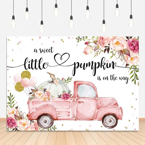 Lofaris Little Pumpkin Girl Baby Shower Photography Backdrops Props Fall Autumn Pink Floral Princess Baby Shower Party Decoration Car Gold Balloon Flowers Photo Studio Booth Background Banner 7x5ft in Saudi Arabia
