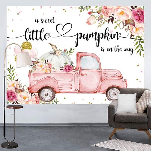 Lofaris Little Pumpkin Girl Baby Shower Photography Backdrops Props Fall Autumn Pink Floral Princess Baby Shower Party Decoration Car Gold Balloon Flowers Photo Studio Booth Background Banner 7x5ft in Saudi Arabia