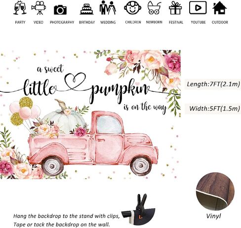 Lofaris Little Pumpkin Girl Baby Shower Photography Backdrops Props Fall Autumn Pink Floral Princess Baby Shower Party Decoration Car Gold Balloon Flowers Photo Studio Booth Background Banner 7x5ft in Saudi Arabia