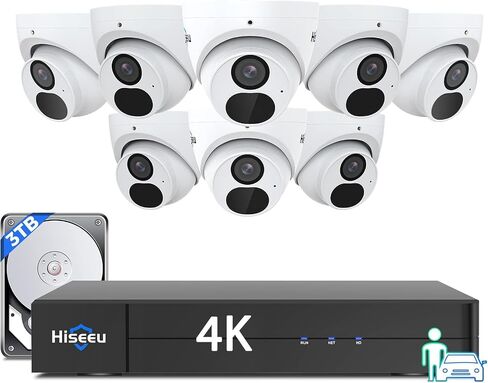 [4K HD Smart Detection+Angle 121°] Hiseeu 4K/8MP PoE Security Camera System Home Security System w/8pcs 4K IP Security Cameras Outdoor 100FT Night Vision 4K 8CH H.265 NVR with 3TB HDD for 24/7 Record in Saudi Arabia