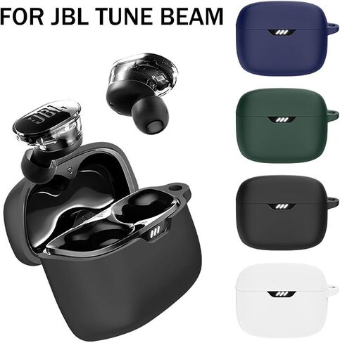 غطاء لسماعات الأذن اللاسلكية JBL Tune Beam من مادة السيليكون، مقاوم للصدمات، فريد من نوعه، حماية محمولة مع حلقة تسلق (أسود) in Saudi Arabia
