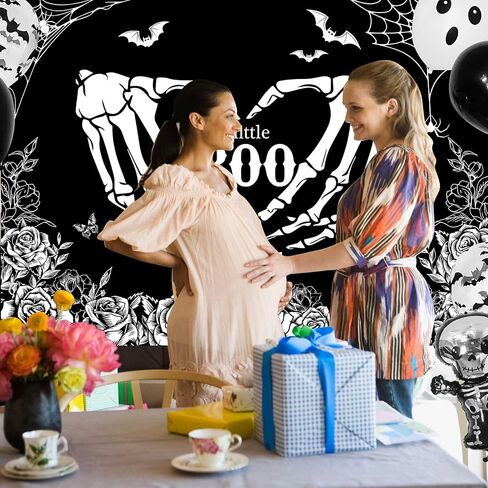Mocsicka Halloween Baby Shower Backdrop Gothic Skeleton Love Hands Baby Shower Background A Little Boo is Almost Due Baby Shower Party Decorations Banner Photo Studio Props (7x5ft) in Saudi Arabia