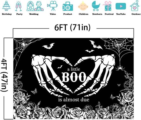 Mocsicka Halloween Baby Shower Backdrop Gothic Skeleton Love Hands Baby Shower Background A Little Boo is Almost Due Baby Shower Party Decorations Banner Photo Studio Props (7x5ft) in Saudi Arabia