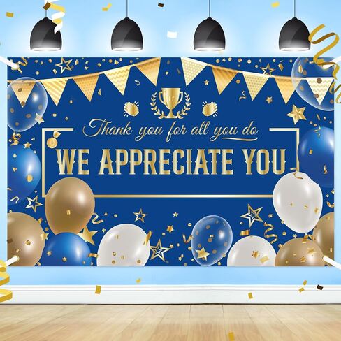 We Appreciate You Banner Backdrop -Wxiben Blue Employee Appreciation Decoration Thank You Nurse Teacher Banner Farewell Going Away Party Backdrop Supplies Work Anniversary Appreciation Decor(71*45 In) in Saudi Arabia