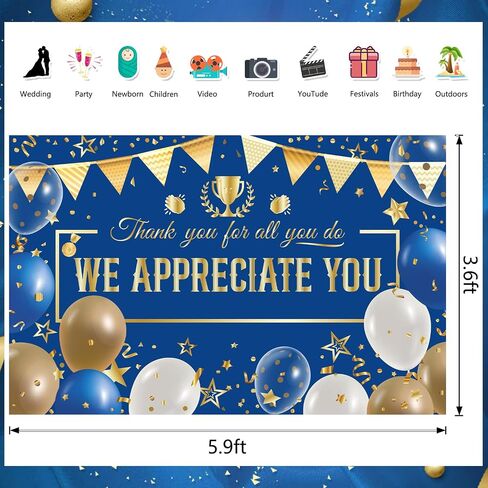 We Appreciate You Banner Backdrop -Wxiben Blue Employee Appreciation Decoration Thank You Nurse Teacher Banner Farewell Going Away Party Backdrop Supplies Work Anniversary Appreciation Decor(71*45 In) in Saudi Arabia