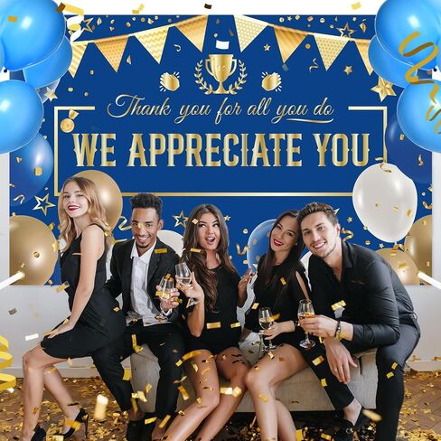 We Appreciate You Banner Backdrop -Wxiben Blue Employee Appreciation Decoration Thank You Nurse Teacher Banner Farewell Going Away Party Backdrop Supplies Work Anniversary Appreciation Decor(71*45 In) in Saudi Arabia