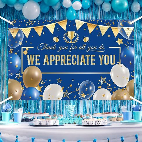 We Appreciate You Banner Backdrop -Wxiben Blue Employee Appreciation Decoration Thank You Nurse Teacher Banner Farewell Going Away Party Backdrop Supplies Work Anniversary Appreciation Decor(71*45 In) in Saudi Arabia