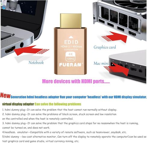 Dummy Plug,Headless Ghost Display Emulator HDMI-Compatible（Fit Headless-1920x1080 New Generation@60Hz）-2Pack in Saudi Arabia