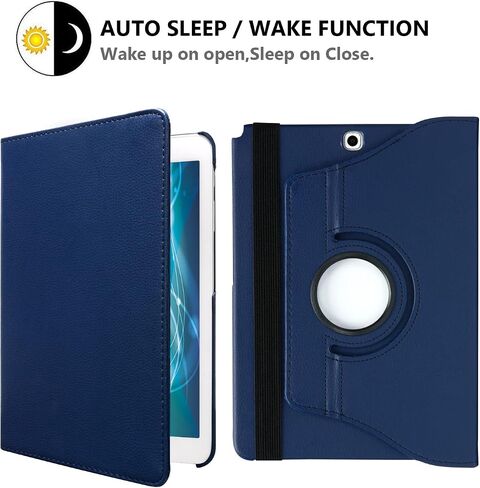 Case for Samsung Galaxy Tab A 9.7 inch 2015 (SM-T550 T555 SM-P550 P555) - 360 Degree Rotating Stand Case Smart Protective Cover,with Stylus Pen,Screen Film (Deep Blue) in Kuwait