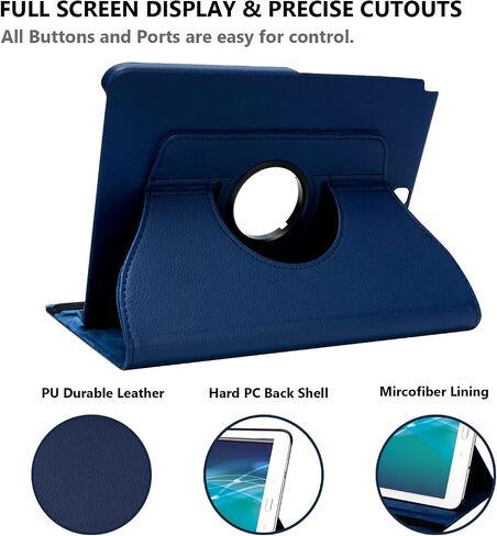 Case for Samsung Galaxy Tab A 9.7 inch 2015 (SM-T550 T555 SM-P550 P555) - 360 Degree Rotating Stand Case Smart Protective Cover,with Stylus Pen,Screen Film (Deep Blue) in Kuwait