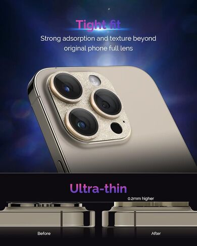 لهاتف iPhone 15 Pro/iPhone 15 Pro Max واقي عدسة الكاميرا لامع [تغطية كاملة] [صديق للحافظة] غطاء كاميرا من الزجاج المقوى اللامع اللامع لهاتف iPhone 15 Pro Max Titanium Glitter Gold in Saudi Arabia