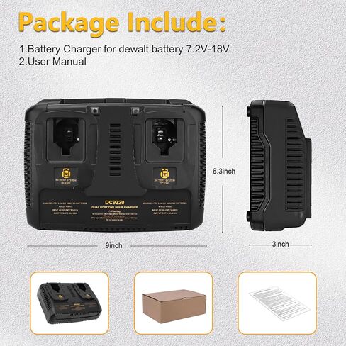 Munikind Dual Fast Charger Compatible with Dewalt Battery Charger 7.2V 12V 14.4V 18V NI-CD NI-MH Battery DC9096 DC9098 DC9099 DC9091 DC9071 in Kuwait