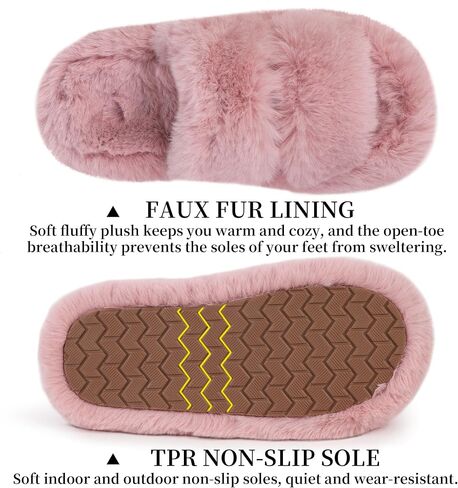 SNOWDROP Women's Open Toe Fashion Double Strap Fuzzy Slippers,Soft and Cute Fluffy Faux Plush Indoor Outdoor Slip On Bedroom House Shoes in Saudi Arabia