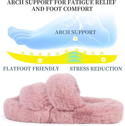 SNOWDROP Women's Open Toe Fashion Double Strap Fuzzy Slippers,Soft and Cute Fluffy Faux Plush Indoor Outdoor Slip On Bedroom House Shoes in Saudi Arabia
