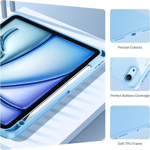 حافظة ProCase الذكية لجهاز iPad Air 11 بوصة M2 (2024)، وiPad Air الجيل الخامس (2022) / iPad Air الجيل الرابع (2020) 10.9 بوصة؛ غطاء مقاوم للصدمات بظهر شفاف وحامل أقلام - أزرق in Saudi Arabia