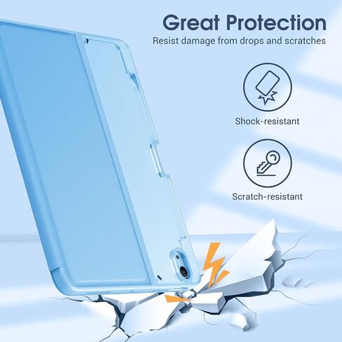 حافظة ProCase الذكية لجهاز iPad Air 11 بوصة M2 (2024)، وiPad Air الجيل الخامس (2022) / iPad Air الجيل الرابع (2020) 10.9 بوصة؛ غطاء مقاوم للصدمات بظهر شفاف وحامل أقلام - أزرق in Saudi Arabia