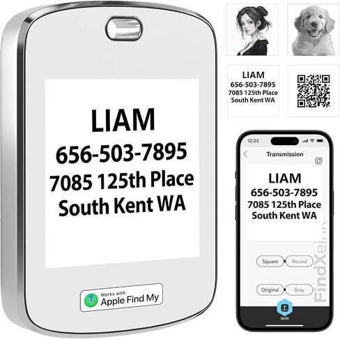 FindXeink E-Ink Finder Tag, Tracker for Apple Find My (iOS only), Custom Picture/Text/Contact, Two-Way Locator, Keychain, Pets, Kids, Luggages (Write Square) in Saudi Arabia