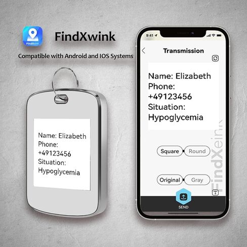 FindXeink E-Ink Finder Tag, Tracker for Apple Find My (iOS only), Custom Picture/Text/Contact, Two-Way Locator, Keychain, Pets, Kids, Luggages (Write Square) in Saudi Arabia