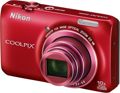 كاميرا رقمية Nikon COOLPIX S6300 بدقة 16 ميجابكسل مع عدسة زجاجية NIKKOR تكبير 10x وفيديو عالي الدقة 1080 بكسل (أحمر) (متجدد) in Saudi Arabia