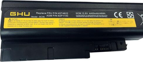 GHU New Battery 48 Wh Replacement 40Y6799 40Y6797 92P1141 Compatible with Lenovo ThinkPad Notebook T60 T500 W500 R500 R60 92P1133 42T4511 42T4504 T500 42T4619 42T4620 40Y6795 R500 SL300 SL400 SL500 in Kuwait