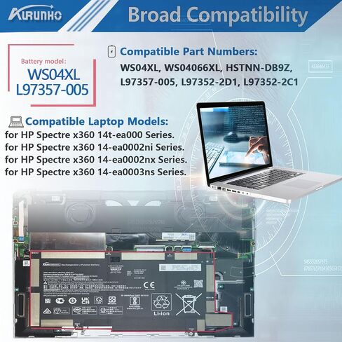 WS04XL L97357-005 استبدال بطارية الكمبيوتر المحمول لسلسلة HP Spectre x360 14-EA WS04066XL HSTNN-DB9Z L97352-2D1 L97352-2C1 7.7V 66.52Wh 8210mAh in Saudi Arabia