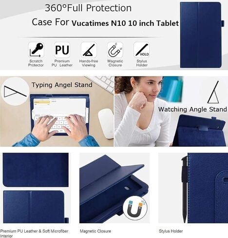 Onn Tablet Pro 10.4 بوصة / 10.4 بوصة (موديل 2023) واقي شاشة وحافظة، زجاج مقسى [سهل التركيب] غطاء حماية وواقي شاشة لجهاز Onn 10.4 بوصة / 10.4 بوصة Tablet Pro (أزرق) in Saudi Arabia