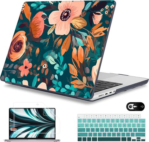 حافظة Mektron لجهاز MacBook Pro 14 بوصة 2023 2022 2021 موديل M3 A2918 A2992 M2 A2779 M1A2442 Pro/Max، غطاء حماية من البلاستيك الصلب لجهاز MacBook Pro 14 بوصة مع معرف اللمس، زهرة الداليا C035 in Kuwait