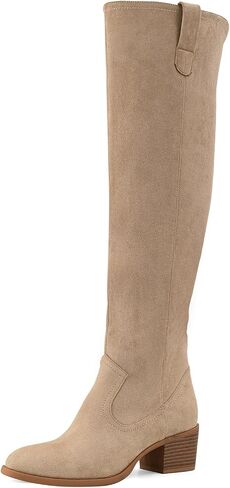 Shoe'N Tale Women's Over The Knee Thigh High Chunky Heel Pointed Toe Faux Suede Side Zipper Fall Weather Winter Boots in Kuwait