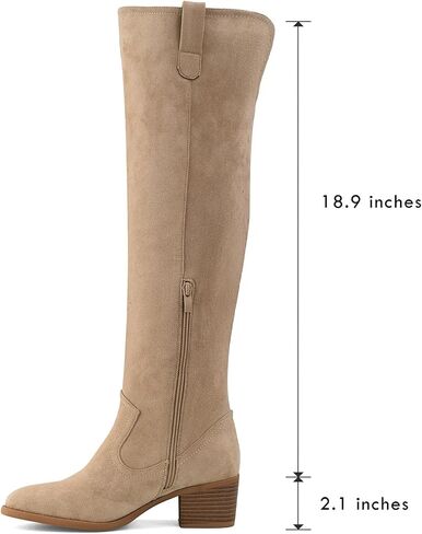 Shoe'N Tale Women's Over The Knee Thigh High Chunky Heel Pointed Toe Faux Suede Side Zipper Fall Weather Winter Boots in Kuwait