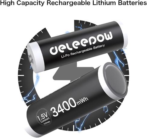 Deleepow Rechargeable AA Lithium Batteries with AA/AAA Individual Fast Rechargeable Battery Charger LCD Screen, 3400mWh High Capacity 1.5V, 1500 Times Rechargeable Batteries (8 Pack) in Saudi Arabia