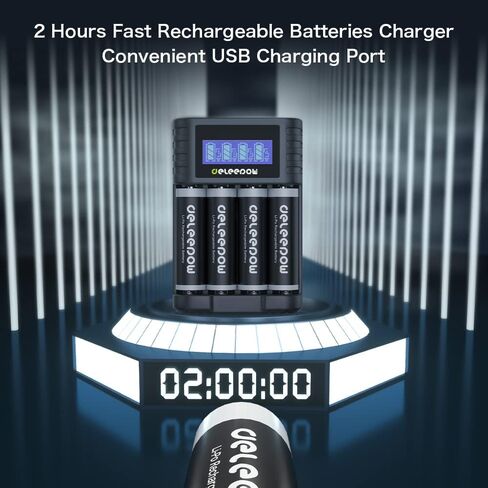 Deleepow Rechargeable AA Lithium Batteries with AA/AAA Individual Fast Rechargeable Battery Charger LCD Screen, 3400mWh High Capacity 1.5V, 1500 Times Rechargeable Batteries (8 Pack) in Saudi Arabia