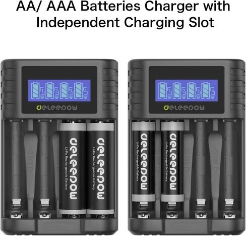 Deleepow Rechargeable AA Lithium Batteries with AA/AAA Individual Fast Rechargeable Battery Charger LCD Screen, 3400mWh High Capacity 1.5V, 1500 Times Rechargeable Batteries (8 Pack) in Saudi Arabia
