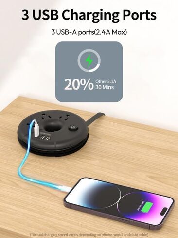 NTONPOWER Flat Extension Cord 3Feet, Travel Extension Cord with 3 USB Ports, Black Power Strip Flat Plug, On/Off Switch, Flat Outlet Extender for Home, Dorm, Hotel, Cruise Ship Essentials in Saudi Arabia