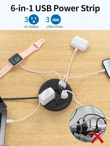 NTONPOWER Flat Extension Cord 3Feet, Travel Extension Cord with 3 USB Ports, Black Power Strip Flat Plug, On/Off Switch, Flat Outlet Extender for Home, Dorm, Hotel, Cruise Ship Essentials in Saudi Arabia