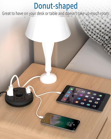 NTONPOWER Flat Extension Cord 3Feet, Travel Extension Cord with 3 USB Ports, Black Power Strip Flat Plug, On/Off Switch, Flat Outlet Extender for Home, Dorm, Hotel, Cruise Ship Essentials in Saudi Arabia