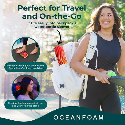 بكرة إسفنجية من Seafoam - أسطوانة إسفنجية لتدليك عضلات الظهر ذات مموج مريح - اليوغا، وألعاب القوى، وتقرح الجسم وتصلبه، وتمارين التمدد، ومدرب توازن صغير - حجم مناسب للسفر in Kuwait