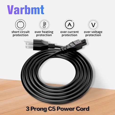(عبوتان) كابل إمداد طاقة للكمبيوتر المحمول Varbmt 4FT، سلك طاقة تيار متردد 3 شقوق مصنوع للكمبيوتر المحمول، تلفزيون LG LCD LED الذكي، شاشة، كابل طاقة طابعة Epson (IEC-60320 C5 إلى NEMA 5-15P) in Kuwait