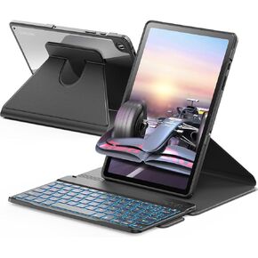 INFILAND Keyboard Case for Samsung Galaxy Tab A9+ Plus 11 Inch 2023 Model (SM-X210/X216/X218) with 360 Degree Rotating, Slim Stand Cover Detachable Magnetic Wireless Keyboard, Light Black